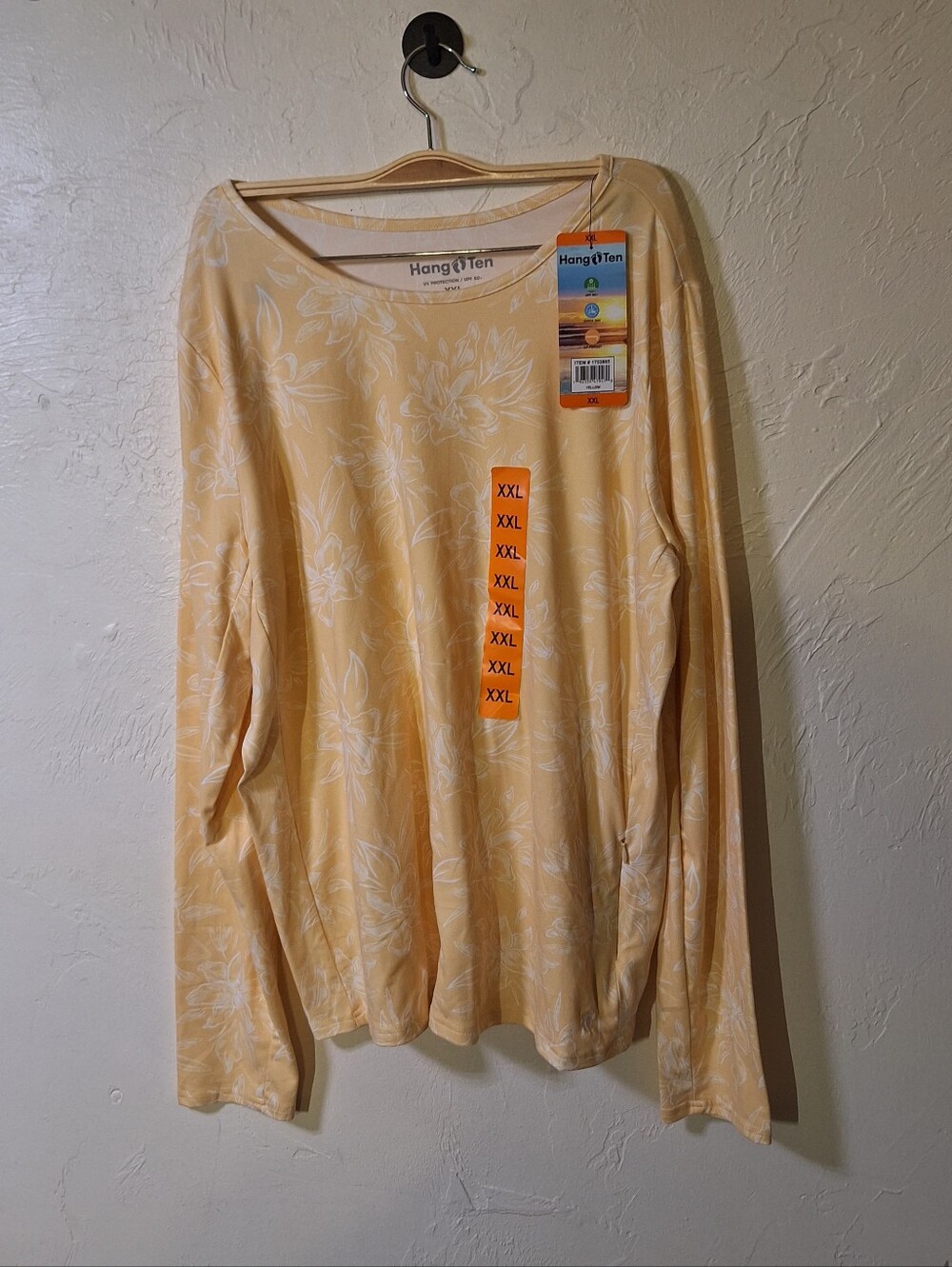 Hang Ten UV Protection/UPF 50+ Woman’s Yellow Floral Long Sleeve Shirt Size XXL
